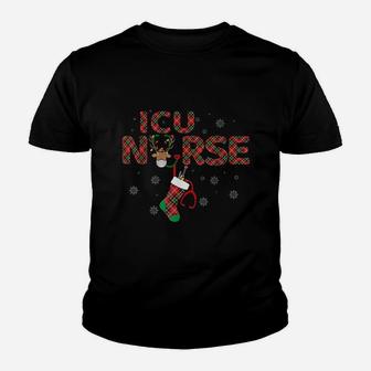 Intensive Care Unit Icu Nurse Christmas Plaid Pattern Kid T-Shirt - Seseable
