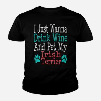 Irish Terrier Dog Mom Dad Funny Wine Lover Gift Kid T-Shirt - Seseable