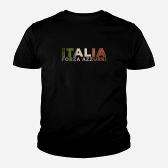 Italienisches Fußball-Fan-Kinder Tshirt Forza Azzurri, Schwarz - Seseable