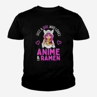 Just A Girl Who Loves Anime And Ramen Bowl Japanese Girls Kid T-Shirt - Seseable