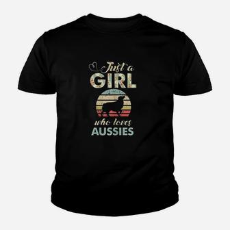 Just A Girl Who Loves Aussies Australian Shepherd Kid T-Shirt - Seseable