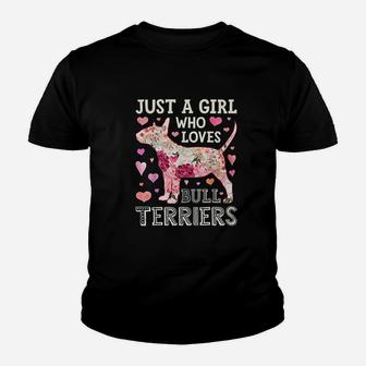 Just A Girl Who Loves Bull Terriers Dog Silhouette Flower Kid T-Shirt - Seseable