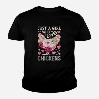 Just A Girl Who Loves Chickens Chicken Silhouette Flower Kid T-Shirt - Seseable