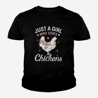 Just A Girl Who Loves Chickens Floral Farmer Girl Gifts Kid T-Shirt - Seseable