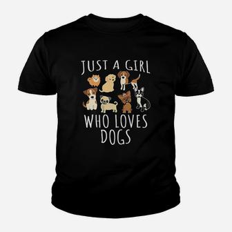 Just A Girl Who Loves Dogs Funny Puppy Kid T-Shirt - Seseable