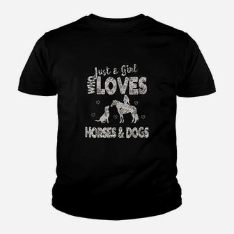 Just A Girl Who Loves Horses And Dogs Funny Horse Dog Kid T-Shirt - Seseable