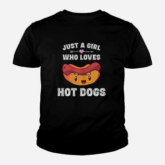 Just A Girl Who Loves Hot Dogs Funny Hot Dog Kid T-Shirt - Seseable