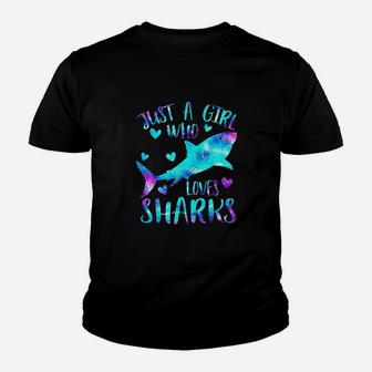 Just A Girl Who Loves Sharks Galaxy Shark Lover Girls Gifts Kid T-Shirt - Seseable