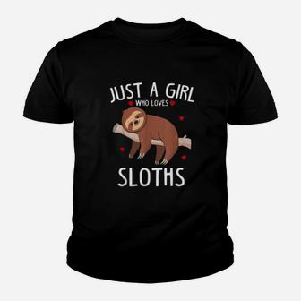 Just A Girl Who Loves Sloths Funny Cute Sloth Kid T-Shirt - Seseable