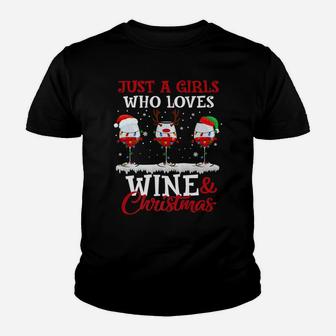 Just A Girl Who Loves Wine And Christmas Wine Lover Kid T-Shirt - Seseable