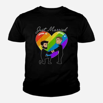 Just Married Gay Couple Just Married Rainbow Heart Kid T-Shirt - Seseable