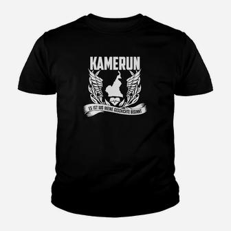Kamerun Adler Motiv Kinder Tshirt, Schwarz mit Patriotischem Slogan - Seseable