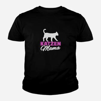 Katzen Mama Grafik-Kinder Tshirt für Damen, Lustiges Katzenmotiv in Schwarz - Seseable