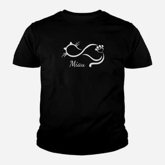 Katzen-Motiv Kinder Tshirt Miau in Schwarz, Modernes Design für Katzenfans - Seseable