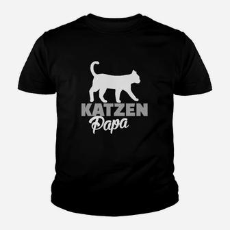 Katzen Papa Schwarzes Kinder Tshirt mit Silhouette-Design, Tee für Katzenliebhaber - Seseable