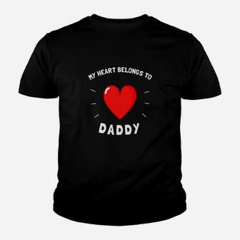 Kids Girls Valentines Day My Heart Belongs To Daddy Kid T-Shirt - Seseable