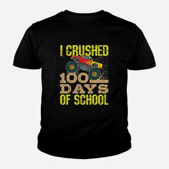 Kids I Crushed 100 Days Of School Boys Monster Truck Kid T-Shirt - Seseable