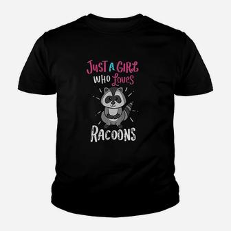 Kids Just A Girl Who Loves Racoons Raccoons Funny Gift Kid T-Shirt - Seseable