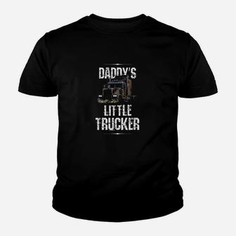 Kids Semi Truck Boys Gift Daddys Little Trucker Kid T-Shirt - Seseable