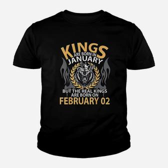 Kings Are Born In Feb The Real Kings Are Born On February 02 Kid T-Shirt - Seseable