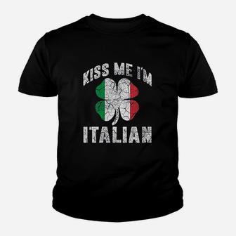 Kiss Me Im Italian Vintage Green Shamrock St Patricks Day Kid T-Shirt - Seseable