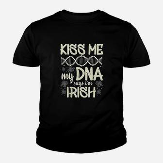 Kiss Me My Dna Says I Am Irish Funny St Patricks Day Saying Kid T-Shirt - Seseable