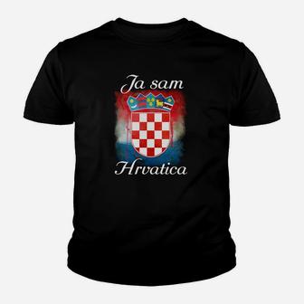 Kroatien Stolz Kinder Tshirt Ja sam Hrvatica, Wappen & Flaggenfarben Design - Seseable