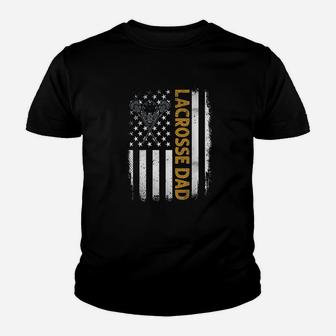 Lacrosse Dad American Flag 4th Of July Fathers Day Kid T-Shirt
