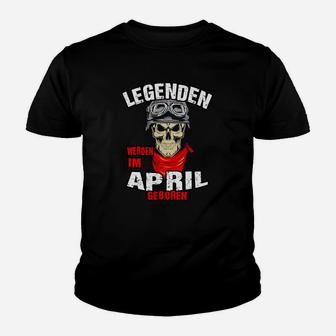 Legenden Geboren im April Kinder Tshirt, Schwarzes Skull-Design Tee - Seseable