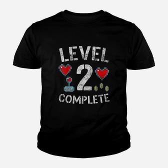 Level 2 Complete 2nd Wedding Anniversary Video Gamer Kid T-Shirt - Seseable
