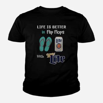 Life Is Better In Flip Flops With Miller Lite Youth T-shirt - Seseable