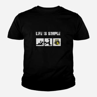 Life is Simple - Angeln & Baggerfahren Motiv Kinder Tshirt - Seseable