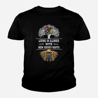 Living In Illinois With New Jersey Roots Kid T-Shirt - Seseable
