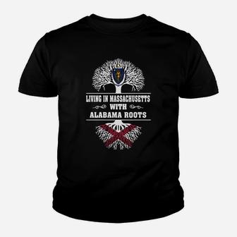 Living In Massachusetts With Alabama Roots Kid T-Shirt - Seseable