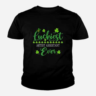 Luckiest Artist Assistant Ever St Patrick Quotes Shamrock Funny Job Title Kid T-Shirt - Seseable