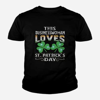 Lucky Shamrock This Businesswoman Loves St Patricks Day Funny Job Title Kid T-Shirt - Seseable