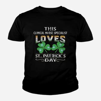 Lucky Shamrock This Clinical Nurse Specialist Loves St Patricks Day Funny Job Title Kid T-Shirt - Seseable