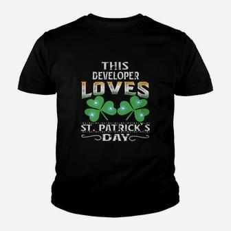 Lucky Shamrock This Developer Loves St Patricks Day Funny Job Title Kid T-Shirt - Seseable