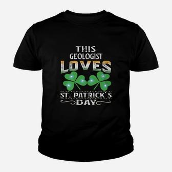 Lucky Shamrock This Geologist Loves St Patricks Day Funny Job Title Kid T-Shirt - Seseable