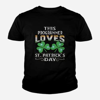 Lucky Shamrock This Programmer Loves St Patricks Day Funny Job Title Kid T-Shirt - Seseable
