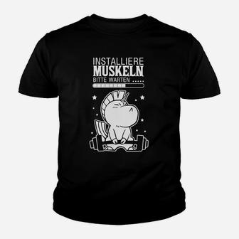 Lustiges Fitness-Kinder Tshirt Installiere Muskeln, Cartoon-Design für Herren, Schwarz - Seseable