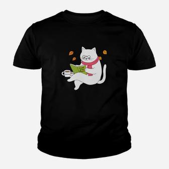 Lustiges Katzenleser Kinder Tshirt für Buchliebhaber, Schwarz - Seseable