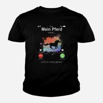 Lustiges Reiter Kinder Tshirt Mein Pferd ruft, Bunte Pferde-Silhouette - Seseable