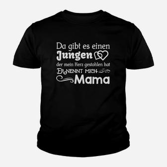 Mama Herz-Jungen Schwarzes Kinder Tshirt, Liebevolles Mutter-Sohn Design - Seseable