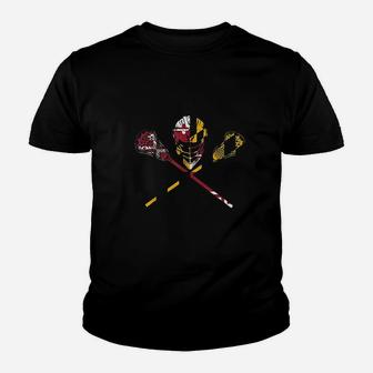 Maryland Flag Lacrosse Boys College Lax Stick Kid T-Shirt - Seseable