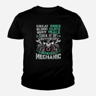 Mechanic Sweat Dries Blood Clots Burn Heals Youth T-shirt - Seseable