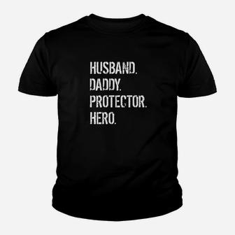 Mens Cool Father Gif Husband Daddy Protector Hero Kid T-Shirt - Seseable