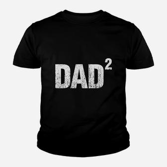 Mens Dad Squared Two Kids Dad Distressed Kid T-Shirt - Seseable
