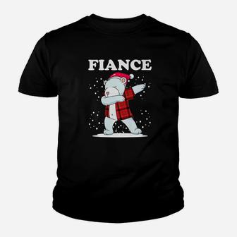 Mens Fiance Bear Matching Family Dabbing Bear Red Plaid Kid T-Shirt - Seseable