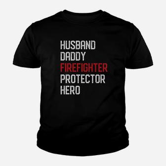 Mens Husband Daddy Firefighter Dad Fireman Hero Fathers Day Gifts Premium Kid T-Shirt - Seseable